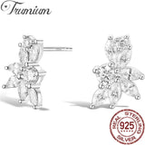 925 Silver Stud Earrings 5A Zirconia Rhinestone Cluster Hypoallergenic Women