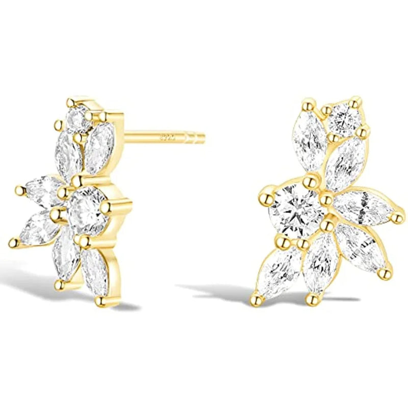 925 Silver Stud Earrings 5A Zirconia Rhinestone Cluster Hypoallergenic Women