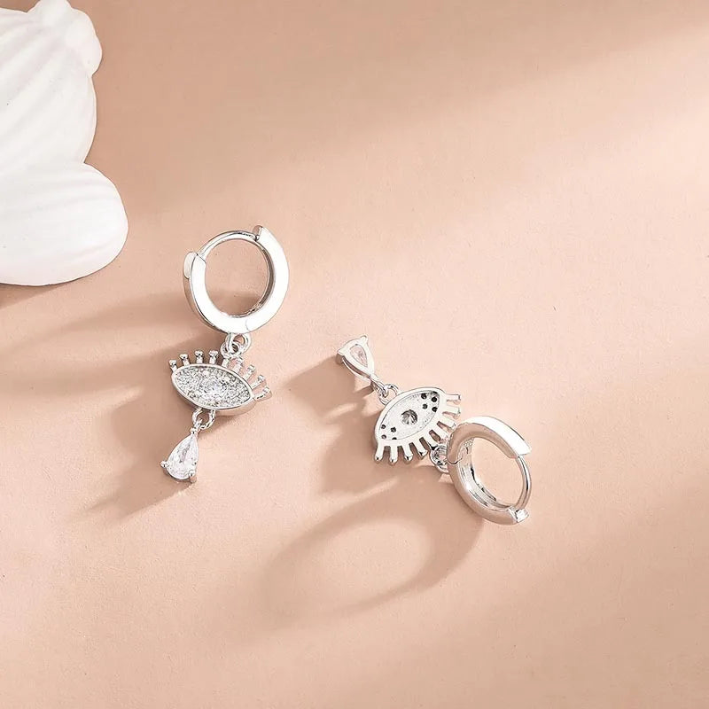 925 Silver Evil Eye Earrings Zircon Drop Earrings