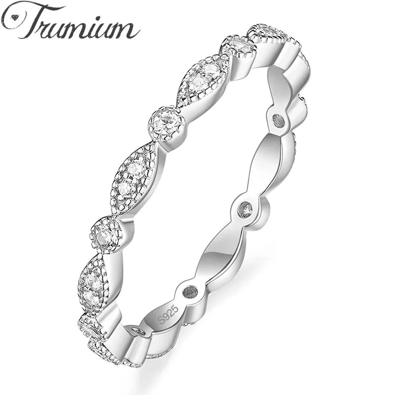 925 Silver Wedding Band CZ Marquise Eternity Stackable Ring