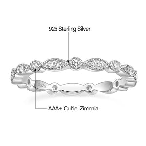 925 Silver Wedding Band CZ Marquise Eternity Stackable Ring