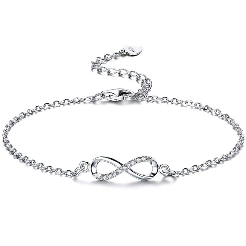 925 Silver Infinity Bracelet Zircon 8 Word, Gift