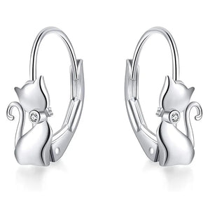 925 Silver Long Tail Cat Hoop Earrings Zircon Wedding Jewelry