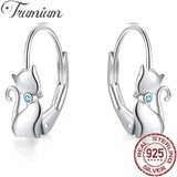 925 Silver Long Tail Cat Hoop Earrings Zircon Wedding Jewelry