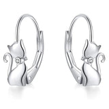 925 Silver Long Tail Cat Hoop Earrings Zircon Wedding Jewelry