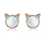 Trumium Cat Stud Earrings 925 Silver Opal Hypoalljsonergenic Women Earrings