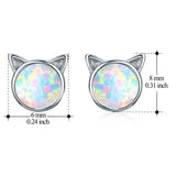 Trumium Cat Stud Earrings 925 Silver Opal Hypoalljsonergenic Women Earrings