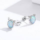 Trumium Cat Stud Earrings 925 Silver Opal Hypoalljsonergenic Women Earrings