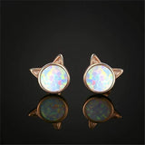 Trumium Cat Stud Earrings 925 Silver Opal Hypoalljsonergenic Women Earrings