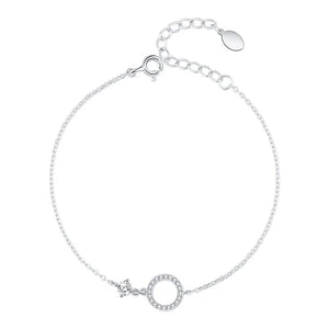 925 Silver Bracelet Women CZ Circle Charm Chain Link Jewelry