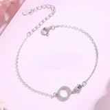 925 Silver Bracelet Women CZ Circle Charm Chain Link Jewelry