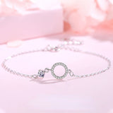 925 Silver Bracelet Women CZ Circle Charm Chain Link Jewelry