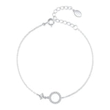 925 Silver Bracelet Women CZ Circle Charm Chain Link Jewelry