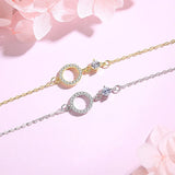 925 Silver Bracelet Women CZ Circle Charm Chain Link Jewelry