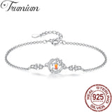 925 Silver Moonstone Feather Bracelet Romantic Zircon Jewelry