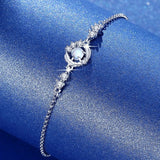 925 Silver Moonstone Feather Bracelet Romantic Zircon Jewelry