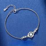 925 Silver Moonstone Feather Bracelet Romantic Zircon Jewelry