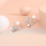 Mermaid Tail Stud Earrings 925 Silver Zircon Pearl Tiny Earrings