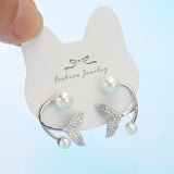 Mermaid Tail Stud Earrings 925 Silver Zircon Pearl Tiny Earrings