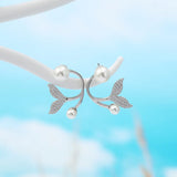 Mermaid Tail Stud Earrings 925 Silver Zircon Pearl Tiny Earrings