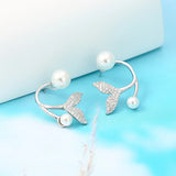 Mermaid Tail Stud Earrings 925 Silver Zircon Pearl Tiny Earrings