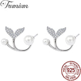 Mermaid Tail Stud Earrings 925 Silver Zircon Pearl Tiny Earrings