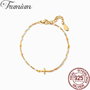 925 Silver Crucifix Bracelet for Women Bohemian Jewelry