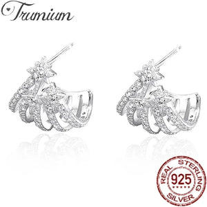 925 Silver Octagonal Star Zirconia Earrings Luxury Wedding Earring