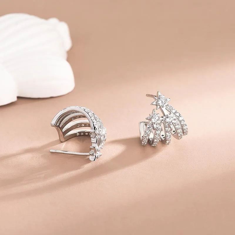 925 Silver Octagonal Star Zirconia Earrings Luxury Wedding Earring