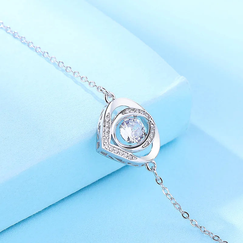 925 Sterling Silver Love Heart O Chain Bracelet Bangle Women Romantic Charm