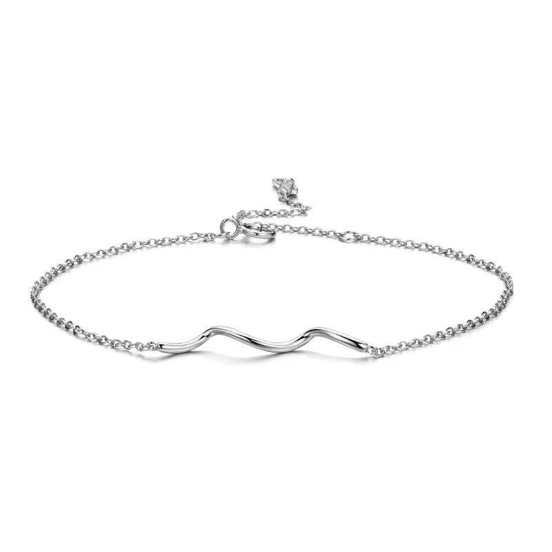 925 Sterling Silver Water Wave Bracelet Minimalist Chain Jewelry Gift