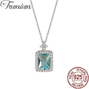 925 Sterling Silver Square Zircon Pendant Necklace for Women