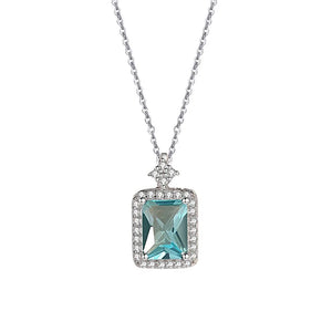 925 Sterling Silver Square Zircon Pendant Necklace for Women