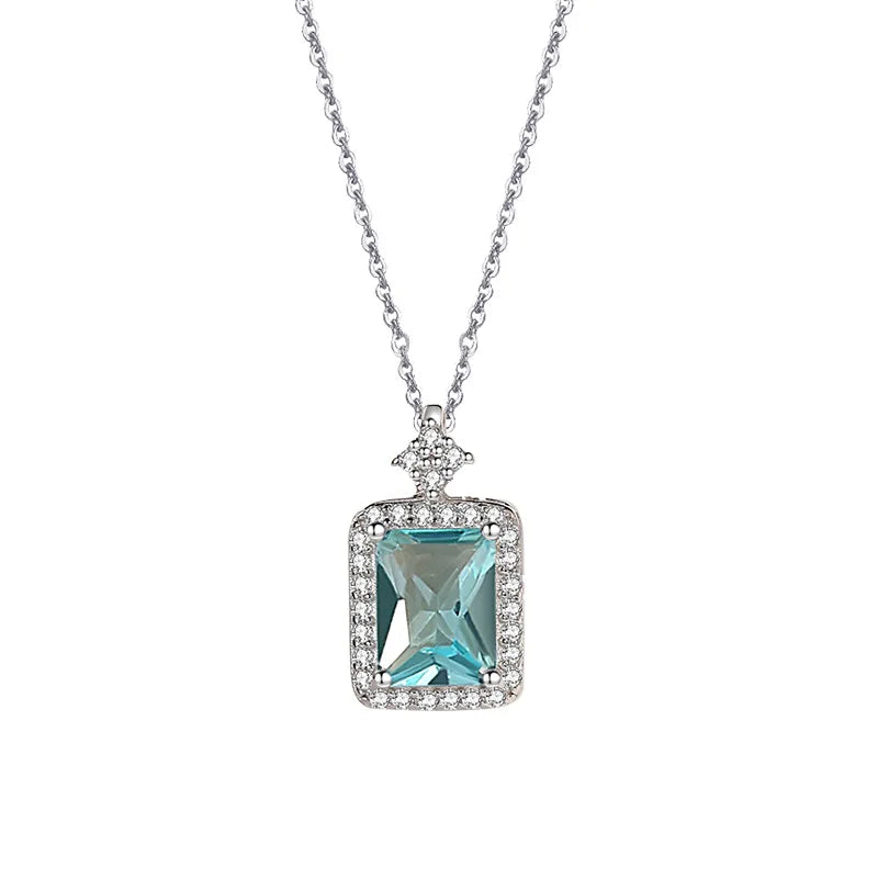 925 Sterling Silver Square Zircon Pendant Necklace for Women