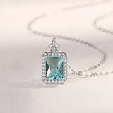925 Sterling Silver Square Zircon Pendant Necklace for Women