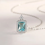 925 Sterling Silver Square Zircon Pendant Necklace for Women