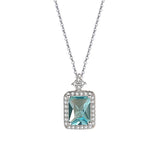 925 Sterling Silver Square Zircon Pendant Necklace for Women