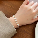 925 Sterling Silver Star Beads Bracelet Double Chain Bangle