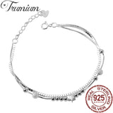 925 Sterling Silver Star Beads Bracelet Double Chain Bangle