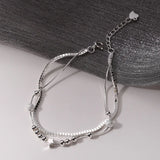 925 Sterling Silver Star Beads Bracelet Double Chain Bangle
