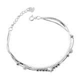 925 Sterling Silver Star Beads Bracelet Double Chain Bangle