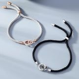925 Silver Lover Bracelet Double Circle Woven Rope Bracelet for Couples Gift
