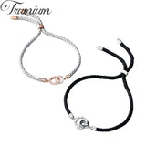 925 Silver Lover Bracelet Double Circle Woven Rope Bracelet for Couples Gift