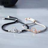 925 Silver Lover Bracelet Double Circle Woven Rope Bracelet for Couples Gift