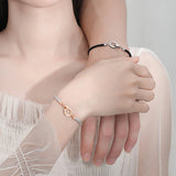 925 Silver Lover Bracelet Double Circle Woven Rope Bracelet for Couples Gift