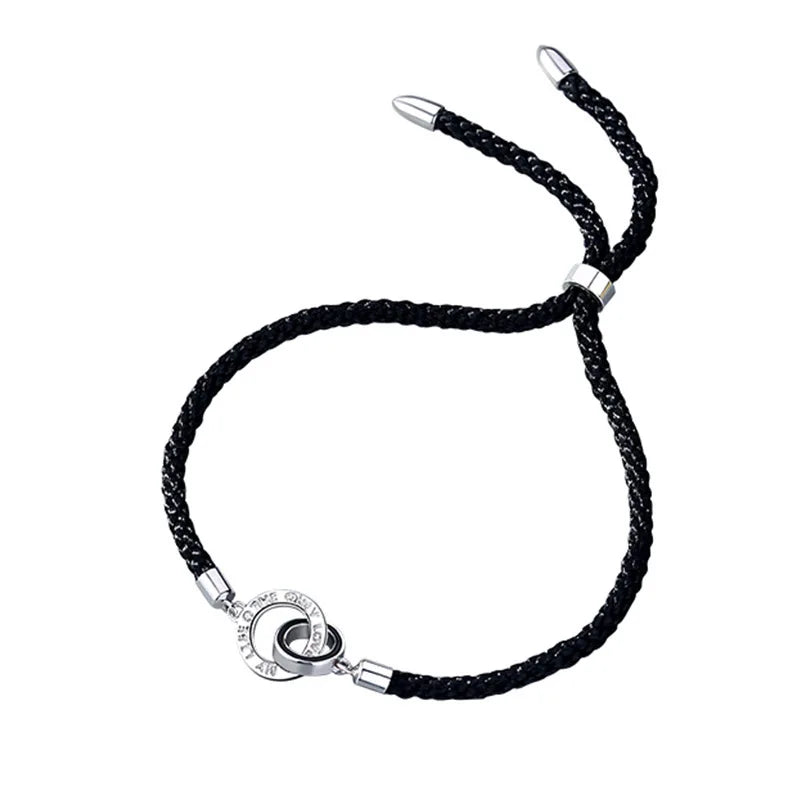 925 Silver Lover Bracelet Double Circle Woven Rope Bracelet for Couples Gift