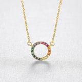Trumium S925 Women's Circle Rainbow CZ Sterling Silver Necklace