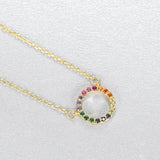 Trumium S925 Women's Circle Rainbow CZ Sterling Silver Necklace