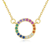 Trumium S925 Women's Circle Rainbow CZ Sterling Silver Necklace