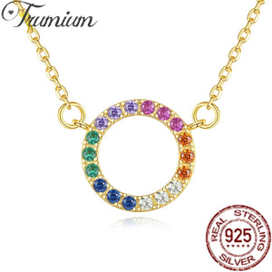 Trumium S925 Women's Circle Rainbow CZ Sterling Silver Necklace